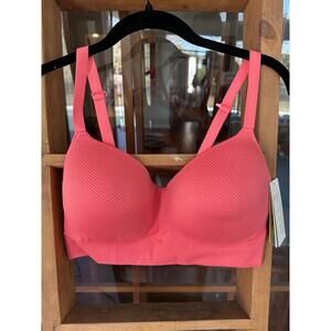 NEW All In Motion M Sports Bra Ribbed Seamless Pink Red Medium Support Padded